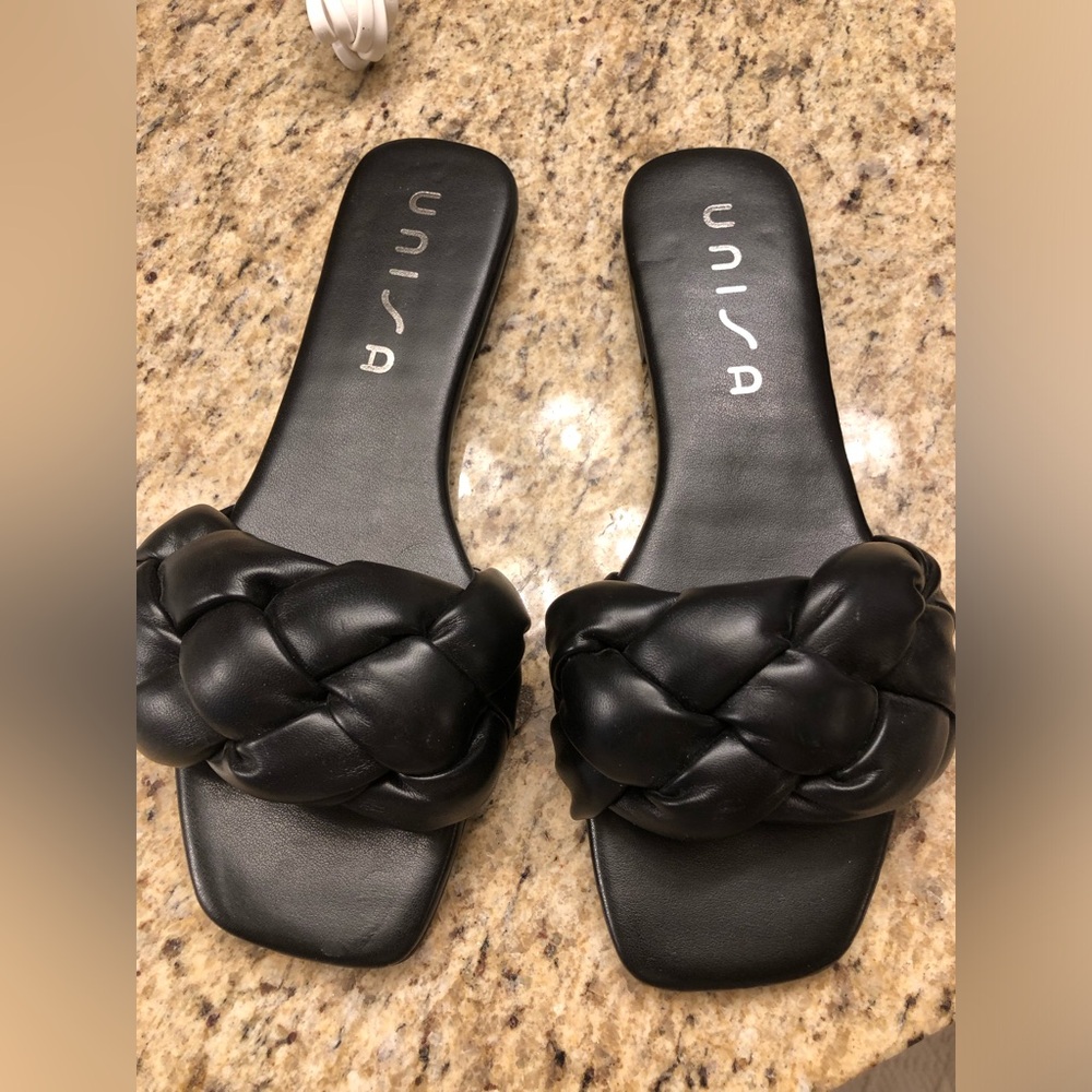 Unisa Black Braided Faux Leather Slides